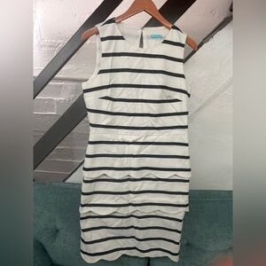 J. McLaughlin Providence Dress Striped Navy White Scallop Size 8